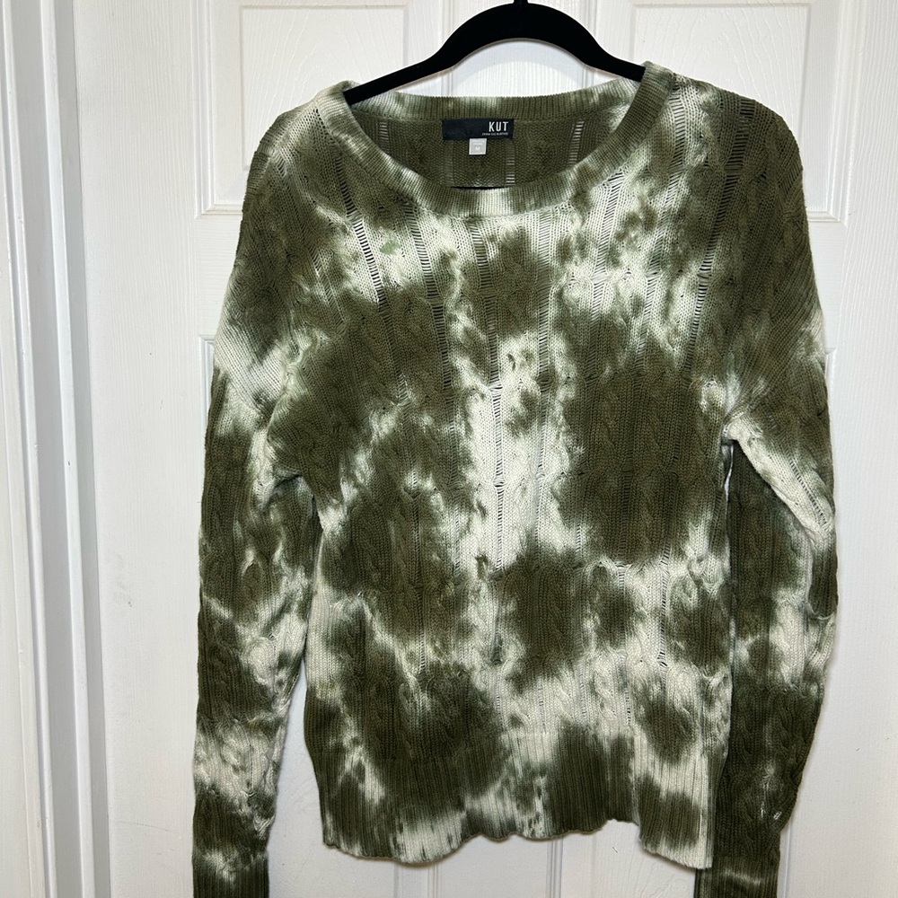 KUT From The Kloth Medium Green Tie Dye Cable Knit Sweater Crewneck